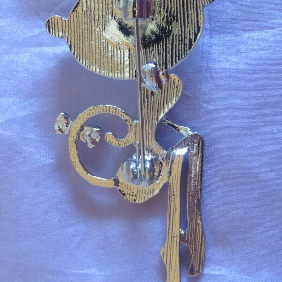 Cute CAT Brooch Faux Opal with Green & Silver Rhinestones (F62) - Picture 5 of 5